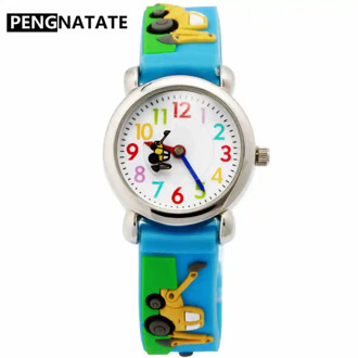 PENGNATATE Fashion Watches for Boy Children Cartoon Excavator Strap Watch Life Waterproof Silicone Bracelet Wristwatch Kids Gift