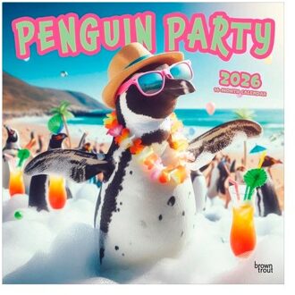 Penguin Party 2026 12 X 24 Inch (Hanging) Monthly Square Wall Calendar Plastic-Free - Browntrout