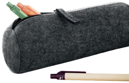 Pennen etui van vilt met rits - maat One size Grijs