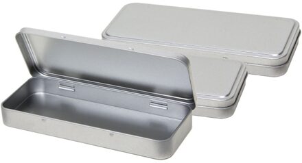 Pennendoos/pennenblik - 3x - 8 x 18 x 2 cm - zilver - aluminium - opbergblikje