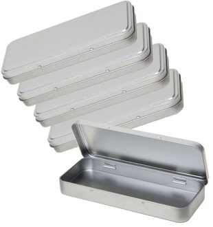 Pennendoos/pennenblik - 5x - 8 x 18 x 2 cm - zilver - aluminium - opbergblikje