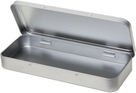 Pennendoos/pennenblik - 8 x 18 x 2 cm - zilver - aluminium - opbergblikje