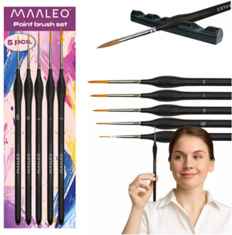 Penseelset met houder - 5x - nylon - schilderpenselen