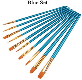 Penselen Set :10 Stks/set Verschillende Vorm Ronde Spitse Punt Nylon Haar Aquarel Borstel Pen Plezier Thuis Art Supplies A2007-S1 blauw reeks