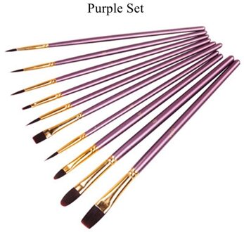 Penselen Set :10 Stks/set Verschillende Vorm Ronde Spitse Punt Nylon Haar Aquarel Borstel Pen Plezier Thuis Art Supplies A2007-S1 paars reeks