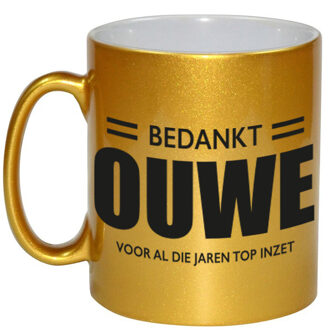Pensioen afscheidscadeau bedankt ouwe voor de top inzet gouden koffiemok / theebeker 330 ml - feest mokken Goudkleurig