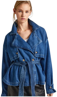 Pepe Jeans Denim Trench Coat Lichtblauw Pepe Jeans , Blue , Dames - M