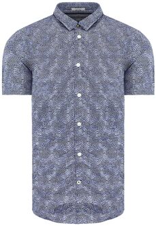 Pepe Jeans Steve Slim Fit Korte Mouwen Bedrukt Blauw Wit Heren Overhemd PM305850 0AA - 2XL