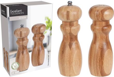 Peper-en zout set bamboe 5x16cm bruin