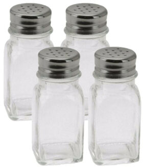 Peper en zout setje - 4-delig - vaatjes - 9 cm - glas/chrome