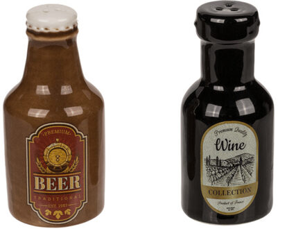 Peper en zout stel - bier en wijn flesjes - keramiek - cadeau setje - Peper en zoutstel Bruin