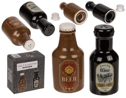 Peper en zout stel - bier en wijn flesjes - keramiek - cadeau setje - Peper en zoutstel Bruin