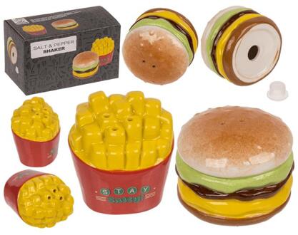 Peper en zout stel - hamburger en friet - keramiek - cadeau setje - Peper en zoutstel Multikleur