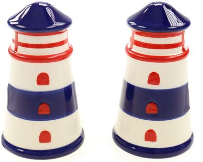 Peper en zout stel - vuurtorens - keramiek - cadeau setje - blauw/wit