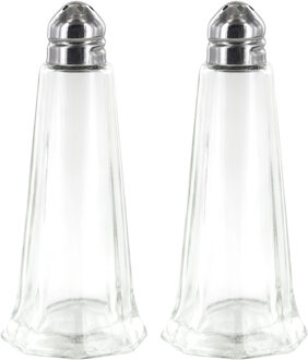 Peper en Zoutstrooier - 2x - glas - 50 ml - H11 cm - transparant