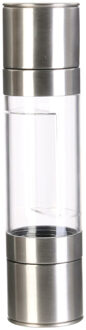 Pepermolen/zoutmolen dubbel reservoir - rvs metaal - zilver - 22 cm - kruidenmolen - vermalen