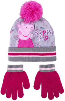 Peppa Pig 2-delig winterset - muts/handschoenen - roze - voor kinderen