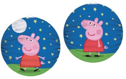 Peppa Pig 2x Peppa Pig thema lampionnen rond 25 cm - thema feest lampion/lantaarn voor kinderfeestje/verjaardag