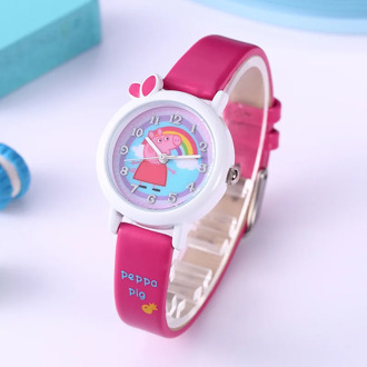 Peppa Pig Cartoon Figure Watch Children's Electronic Waterproof Watch Educational Toys Leather Strap Watch Boys Girl Kids Gift