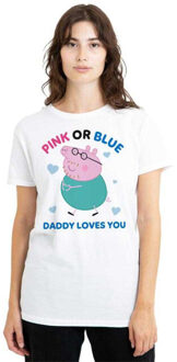 Peppa Pig Dames roze of blauw pappie varken houdt van jou t-shirt Wit - L
