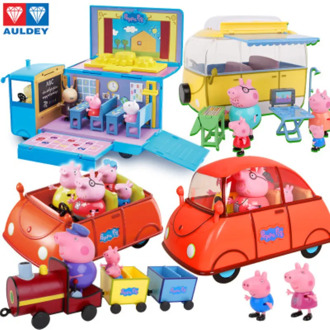 Peppa pig George Toys Car school busAction Deluxe House Figure Anime toys for children Cartoon Family Friend Party Birthday Gift