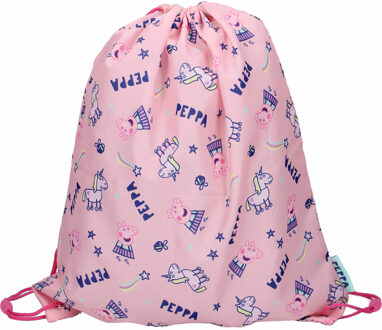 Peppa Pig gymtas/rugzak/rugtas voor kinderen - roze/blauw - polyester - 44 x 37 cm - Gymtasje - zwemtasje