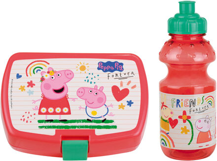 Peppa Pig lunchbox set voor kinderen - 2-delig - roze - kunststof