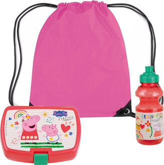 Peppa Pig lunchbox set voor kinderen - 3-delig - roze - kunststof - incl. gymtas/schooltas - Lunchboxen