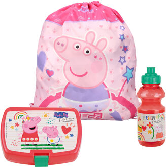 Peppa Pig lunchbox set voor kinderen - 3-delig - roze - kunststof - incl. gymtas/schooltas - Lunchboxen