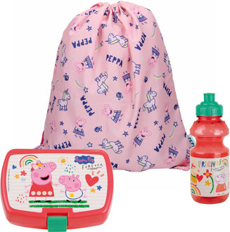 Peppa Pig lunchbox set voor kinderen - 3-delig - roze - kunststof - incl. gymtas/schooltas - Lunchboxen