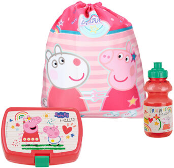 Peppa Pig lunchbox set voor kinderen - 3-delig - roze - kunststof - incl. gymtas/schooltas