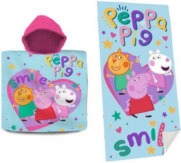 Peppa Pig Set bad cape/poncho en strand/badlaken - voor kinderen - Badcapes Multikleur