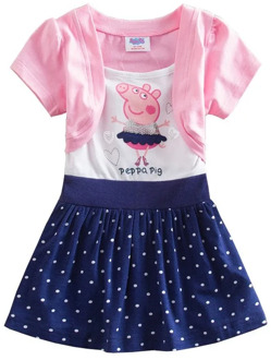 Peppa Pig Summer Cartoon Cotton Girls Mock Two-Piece Princess Short Sleeve Dress Children Cute Clothing