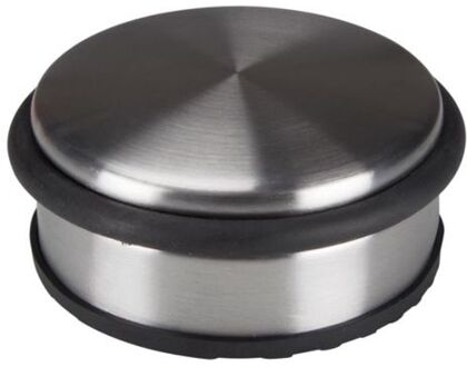 Perel deurstopper 10 x 4 cm RVS/rubber zilver/zwart Zilverkleurig