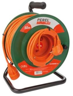 Perel kabelhaspel Schuko 230V 50 meter PVC groen/oranje/zwart