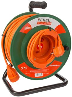 Perel kabelhaspel Schuko 230V 50 meter PVC groen/oranje/zwart