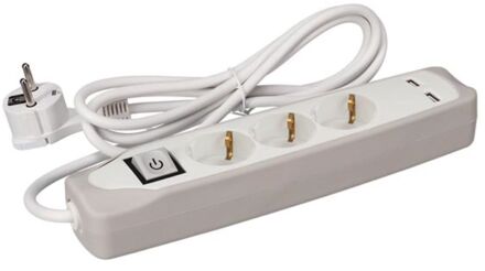 Perel stekkerdoos 3-voudig incl. 2 USB-poorten Schuko 3500W Wit