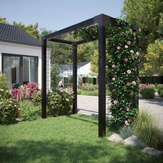 Pergola hout met gaaspanelen - 198 x 108 x 208 cm Zwart