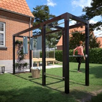 Pergola hout met waslijn en fitness - 369 x 108 x 208 cm Zwart