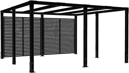 Pergola hout vierkant met tuinschermen - 387 x 387 x 217 cm Zwart