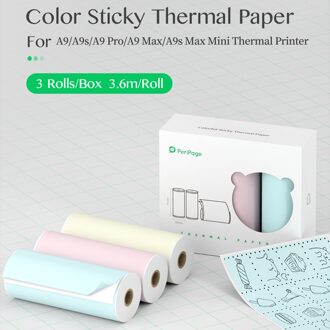 Peripage 3 Roll 77X30Mm Zelfklevende Thermisch Papier Sticker Bpa-vrij Printable Sticky Papier Voor peripage A9/A9s/A9 Pro/A9 Max Adhesive papier kleur