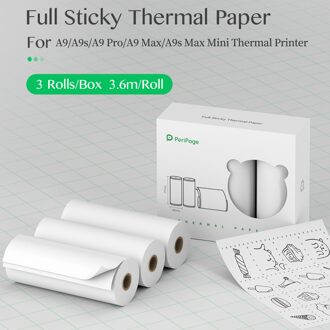 Peripage 3 Roll 77X30Mm Zelfklevende Thermisch Papier Sticker Bpa-vrij Printable Sticky Papier Voor peripage A9/A9s/A9 Pro/A9 Max Adhesive papier wit