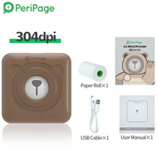 Peripage A6 304Dpi Mini Foto Bluetooth Printer Pocket Photo Printer Marker Voor Mobiele Telefoon Android En Ios Printer papier bruin