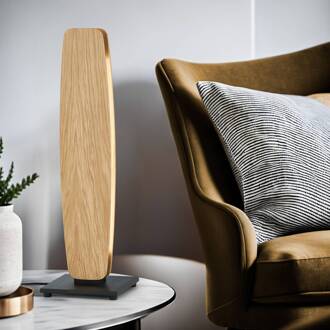 Persida LED tafellamp, hoogte 50 cm, eiken, 2.700 K licht hout, mat zwart