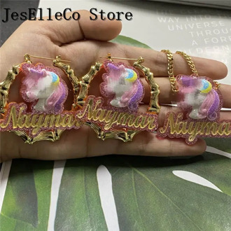 Personality Acrylic Cartoons Custom Name Earrings And Cartoons Custom Name Necklace For Girl Christmas Gift