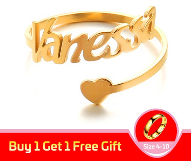 Personality Name Rings with Heart Shape Custom Any Name Anna Alex Carman Angel letter rings Adjustable Women Girls Jewelry Gifts