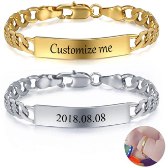 Personalize Custom Baby Bracelet Gold Silver Color Figaro Link Name Birth ID Bangle Girls Boys Child Unique Gift GBM100