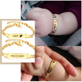 Personalize Engrave Mom Baby Name Birthday Date Bracelet Figaro Link Chain Smooth Bangle Custom Family Love Gifts Jewelry