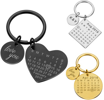 Personalized Calendar Keychain Valentines Gift for Him Her Couples Boyfriend Husband Stainless Steel Keyring Anniversary Gift