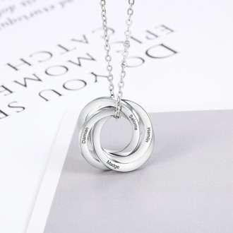 Personalized Circles Pendant Necklace with 4 Names Customized Stainless Steel Engraved Necklace Gifts for Mother (NE103290)